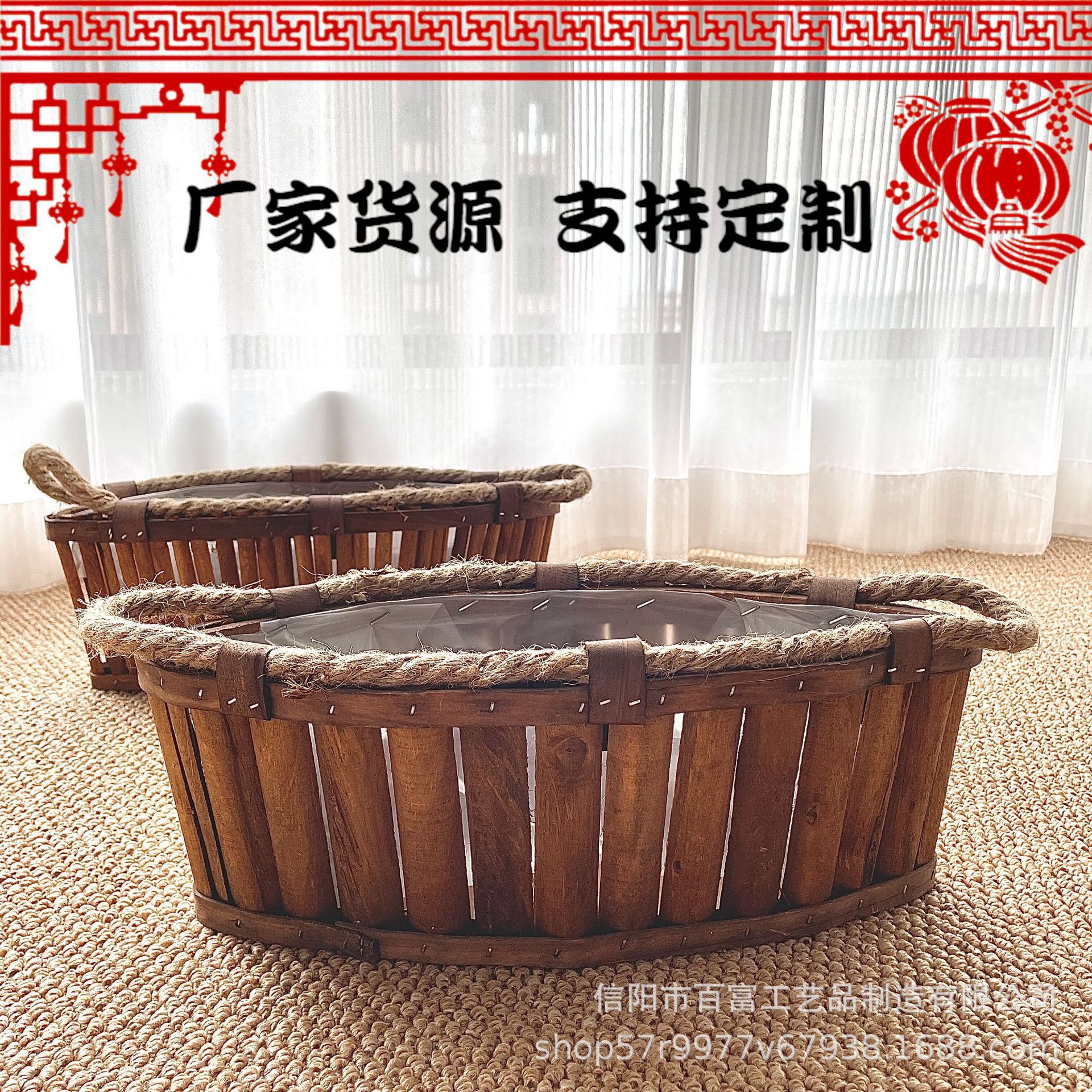 欧式天然木编花盆收纳筐