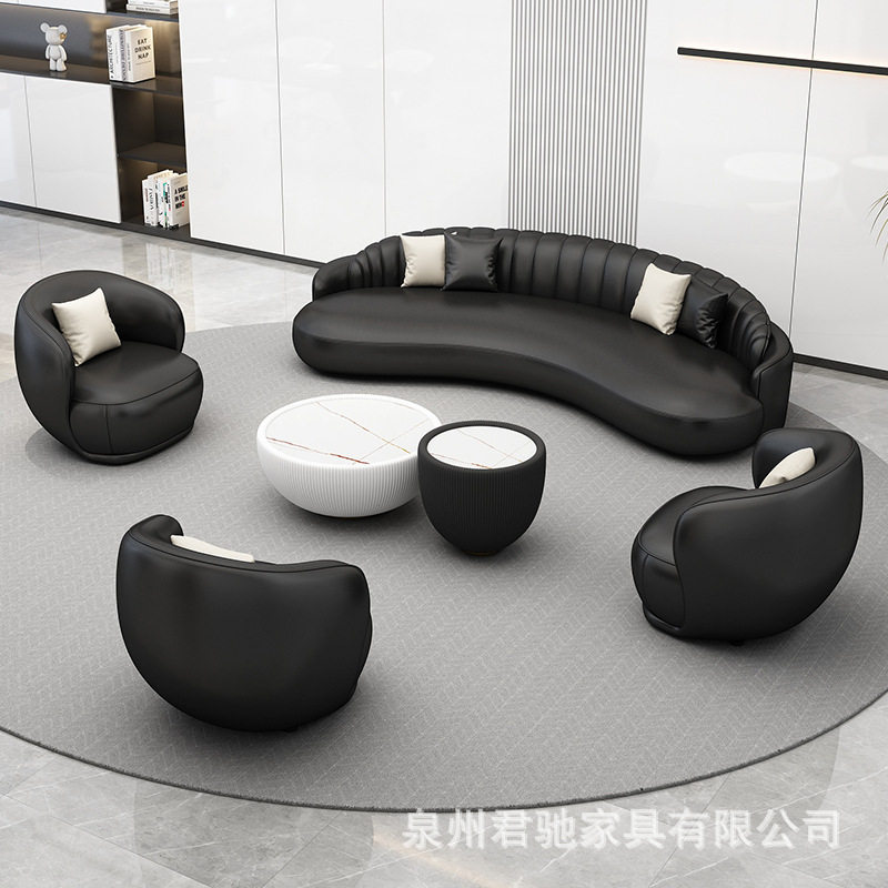轻奢创意弧形科技皮接待沙发