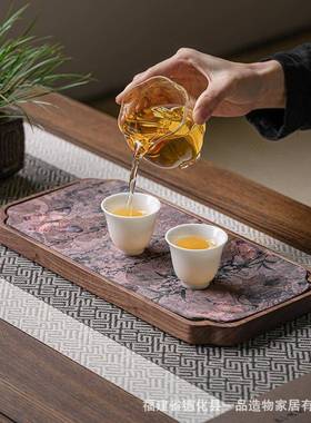 一品造胡物SUU桃木茶托泡盘干泡小茶台新中式长方形茶席桌旗盘小