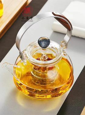 玻茶璃泡茶壶耐热透明tb-70242黑色玻璃煮蒸茶壶煮一体胆提梁壶烧