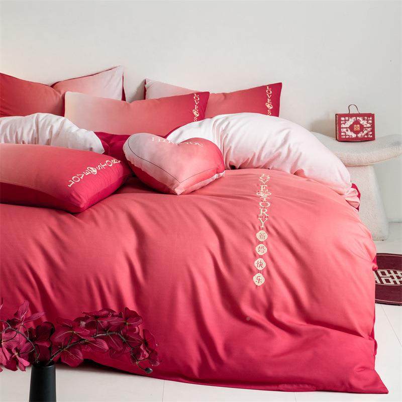 结婚床上用品件套被婚庆红色婚四房喜被床单SL-14被单套婚礼渐变