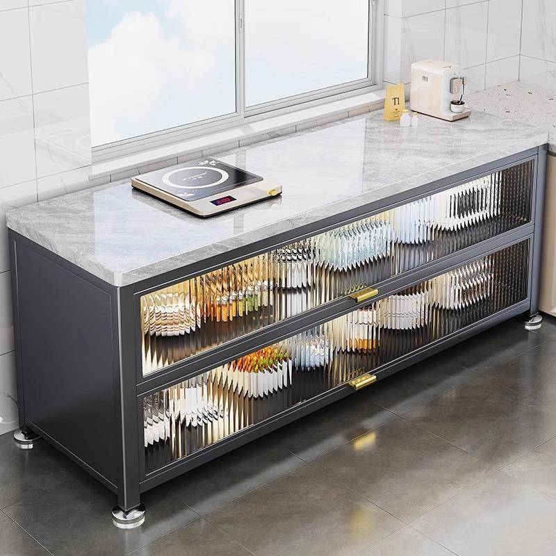 厨房置物边架落地多靠层岩板餐橱柜收纳储物柜多功能HMX墙一体碗