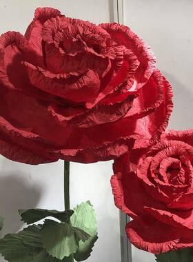装型仿12785真花艺艺婚礼纸花大玫瑰花饰家居摆情人节件美陈道具