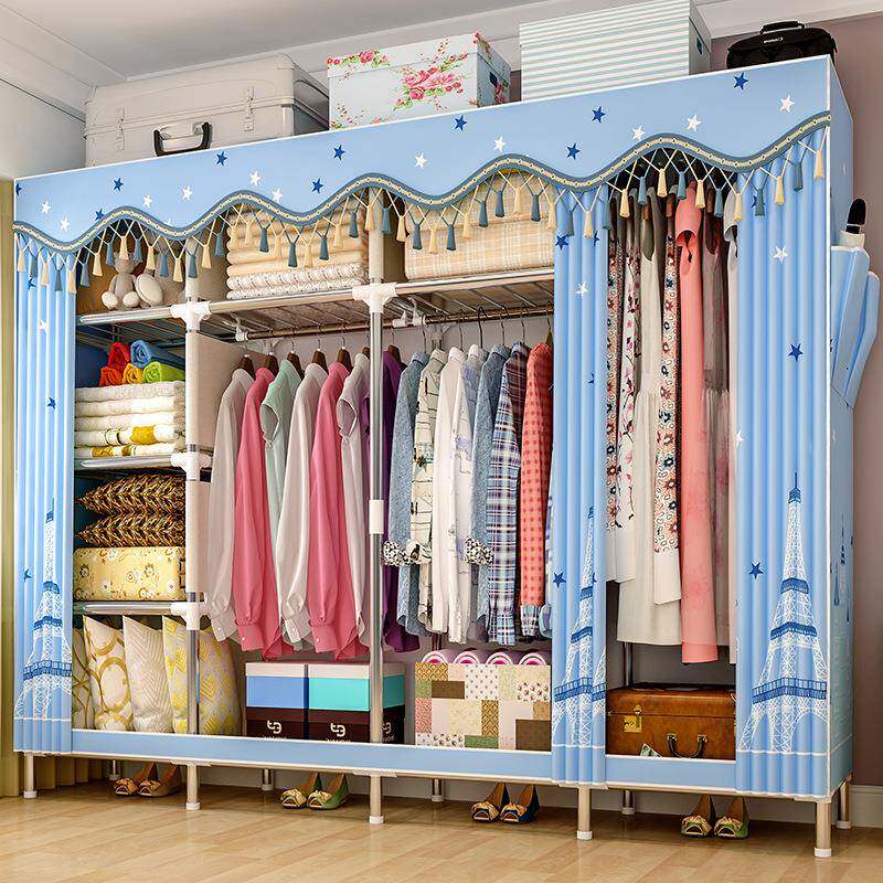 简衣柜家用钢管收加粗加固出租房宿舍纳2565D布挂衣架卧易室组装