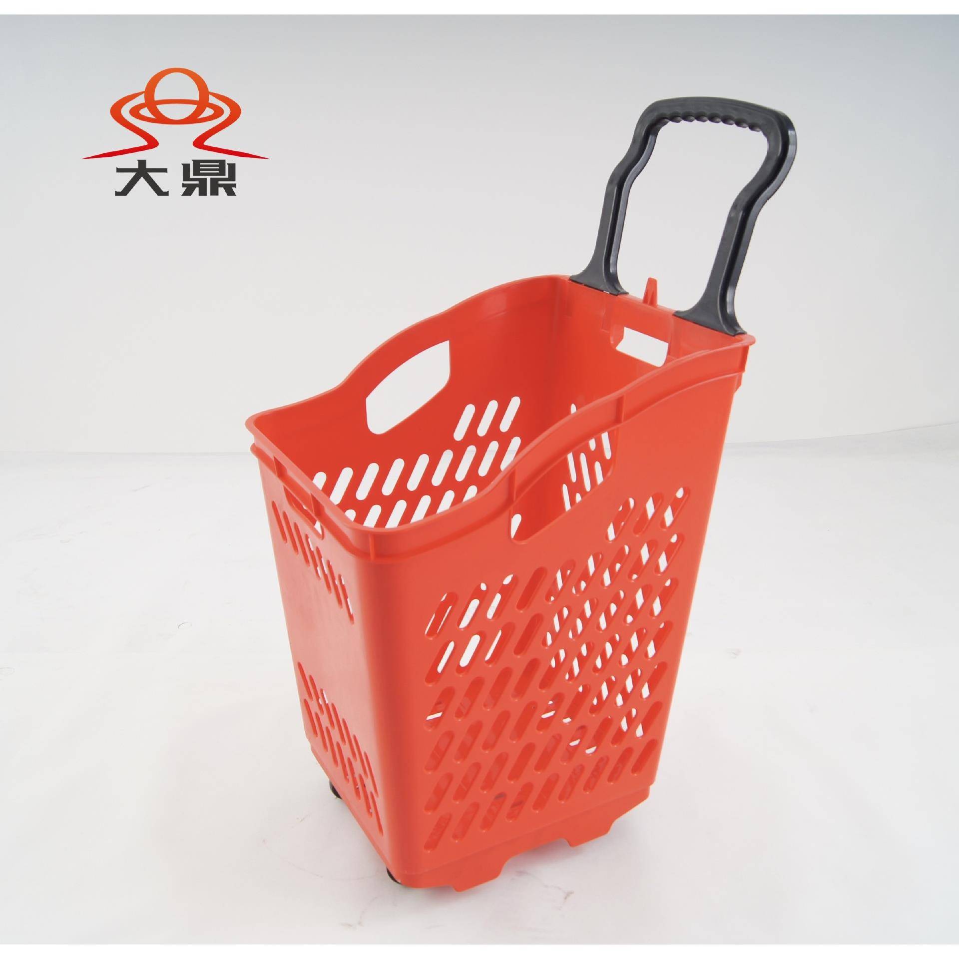 超销售市购高物篮拉杆带轮购物篮加厚加大塑篮DD-04购物筐背料款