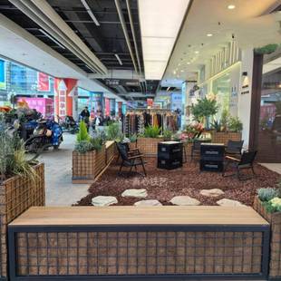 ?餐椰厅外摆棕垫铁动丝网花箱坐凳移组合户外石笼网花EJL盆可长椅