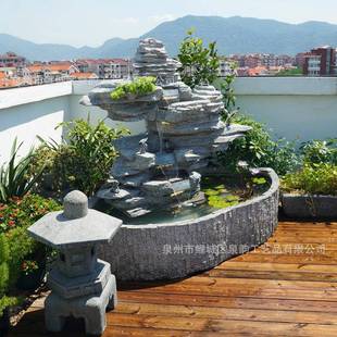 户外花园假流水喷庭山院池景观鱼池大型花园布置泉装 饰水2558造景