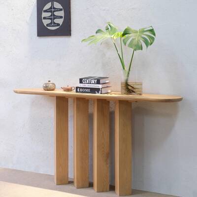 代简约白蜡木玄关条案设计师款椭圆约简板桌现入MFD户门实木大玄