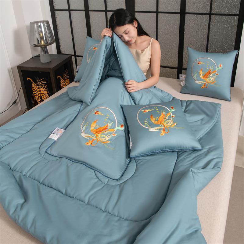 新款A类全棉贡缎多2025627J功国风抱枕子办公室纯棉午睡被休能闲