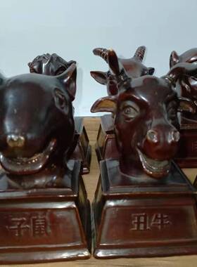 圆明牛园十二生肖兽33541首摆件全猴套鼠兽首红铜虎兔龙蛇马羊鸡