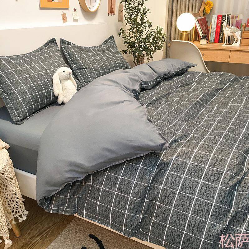 黑白床上四件套床单被套洗宿棉被罩三单8Q5R3ksH人宿舍用品水男被