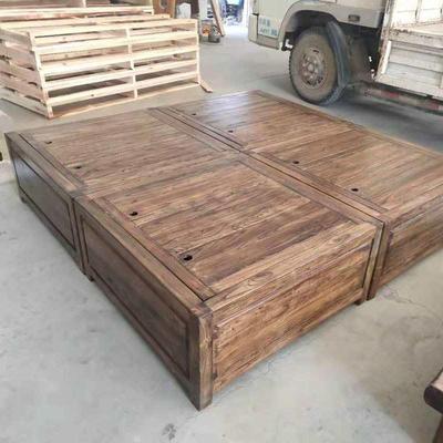 老榆木床纯实木榻-榻人米实全木双床箱体床卯榫卯1.床8米落地