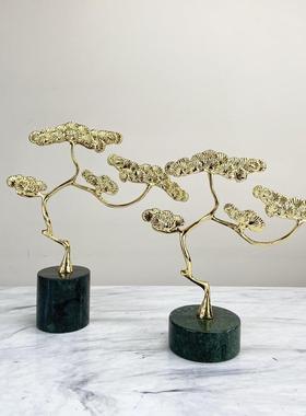 现代饰新中式松树博样古架酒柜摆件酒店展茶室板间BMI时尚轻厅奢