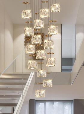 旋美晶式转楼梯829吊灯loft复式楼别墅大吊灯现代奢水灯挑高轻客