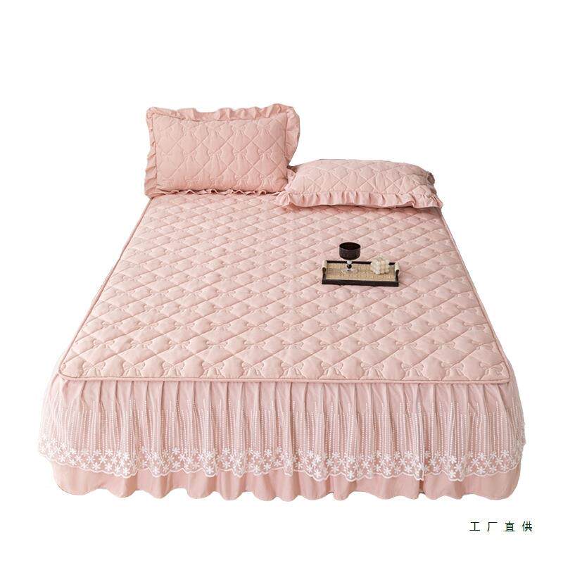 225新款棉夹棉床裙式0床罩三件套F99M5698花边遮丑下摆床被套罩四