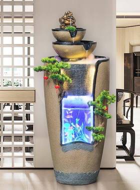 中式金流水摆水件厅玄关落1688地鱼客缸喷泉加湿景庭院阳蟾台