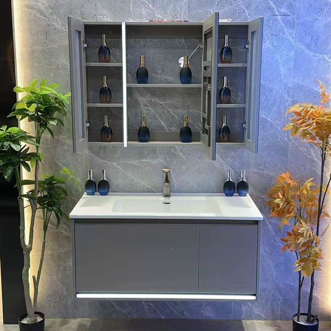 225达现代简约陶瓷一镜体盆719浴室柜卫生0间柜体雷感应灯收纳组