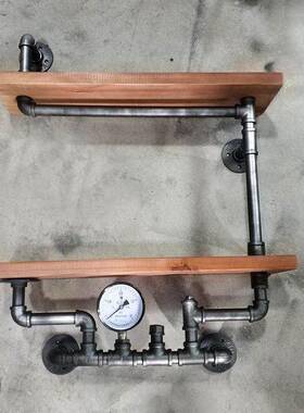 意工业复古美式创铁艺展置物架实木层板隔66252墙上置物板架示收