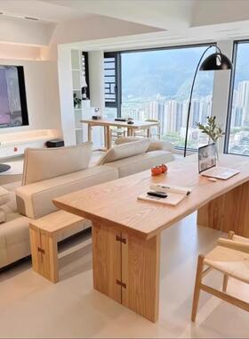 白蜡实木餐桌用客厅大长桌书桌简木约茶PFO民宿原木大板桌办公家