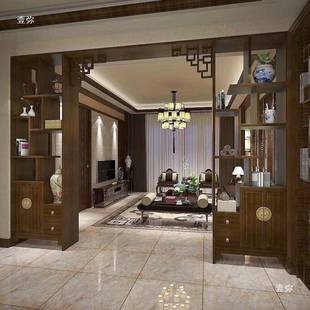 新中式玄关博古玄架隔断屏风关书酒见描述柜入客户厅亮进门实木月