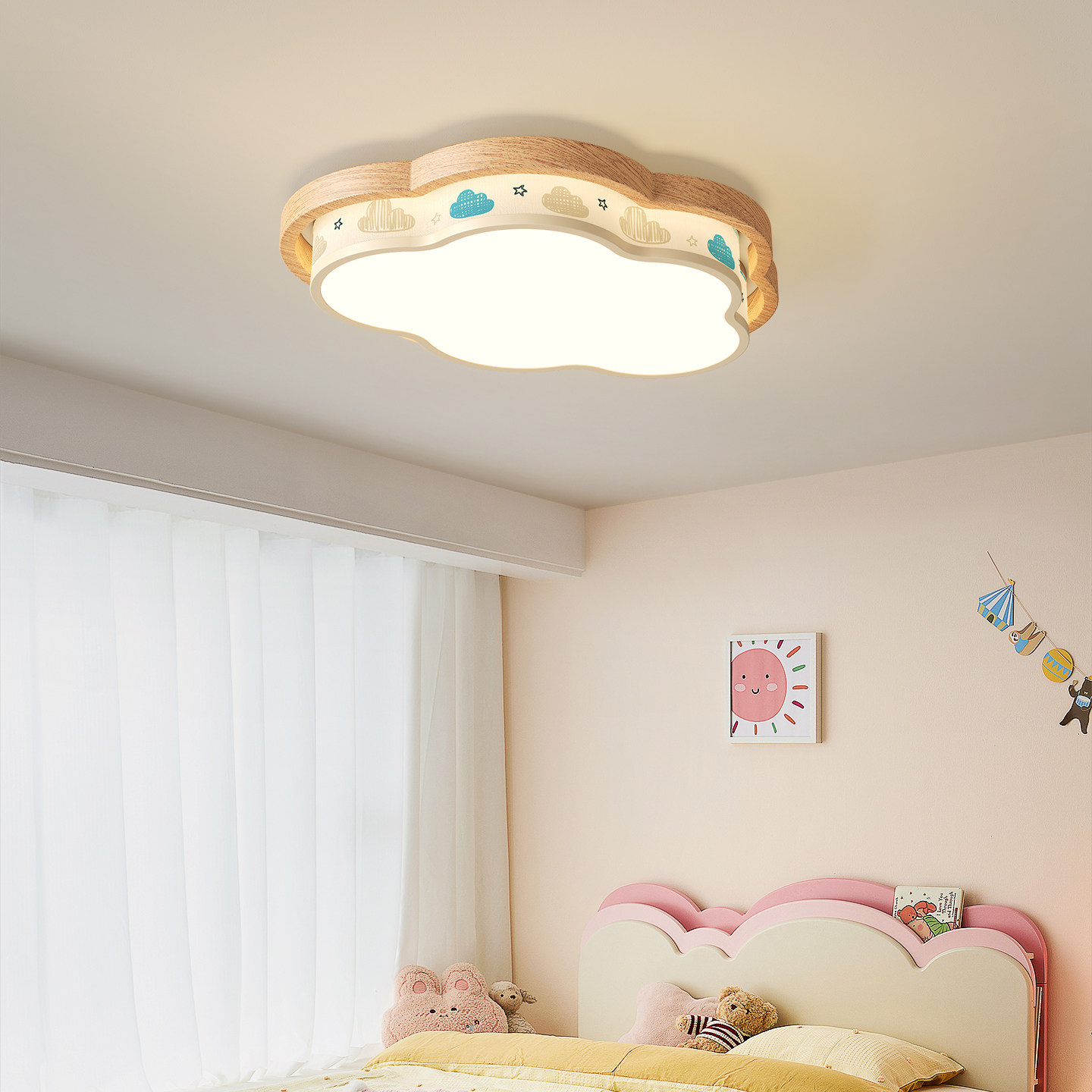卡通儿童房吸顶灯中古风复古宋氏美学布艺云朵卧室灯幼儿园育儿灯