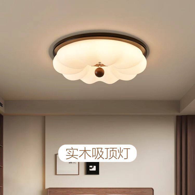 卧室灯吸顶灯中古风美式复古书房灯儿童房主卧胡桃木色实木灯具