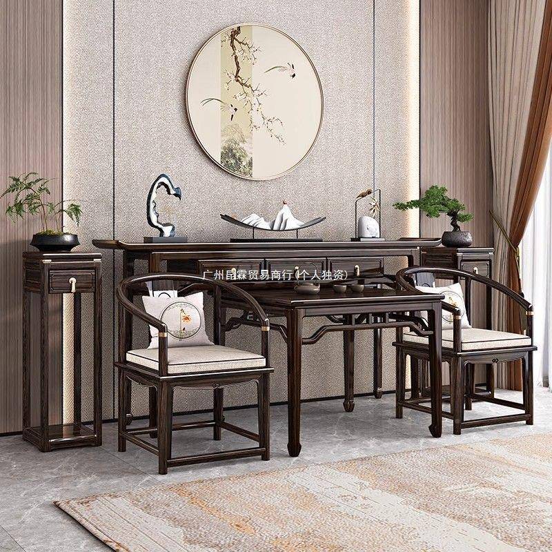 中式乌木中堂六新件套木全实八仙桌条案供桌农JTW村堂金屋香案台
