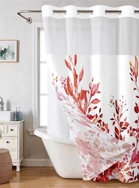 双层帘纶大环涤浴帘植物花卉浴DKK室免打孔防打水免孔