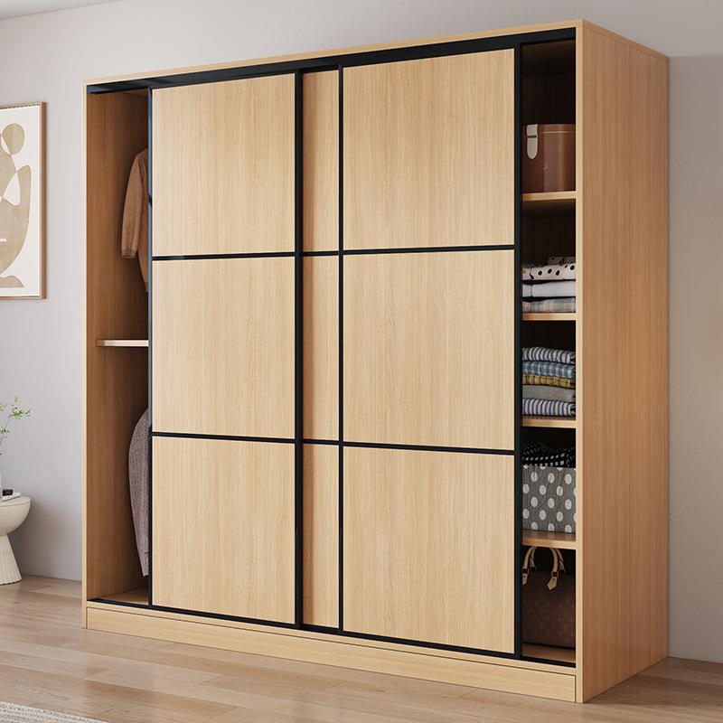 批原木色实全实家木衣柜用卧户室拉门原木推色简易柜子出租房屋小