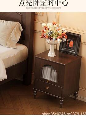 法式全木床头柜中古实风家用0意卧室22KED5小型创主卧黑色免安装