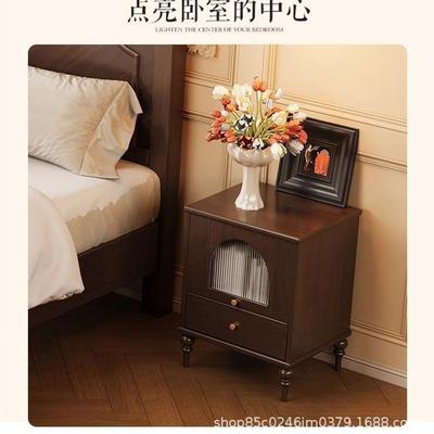 法式全木床头柜中古实风家用0意卧室22KED5小型创主卧黑色免安装