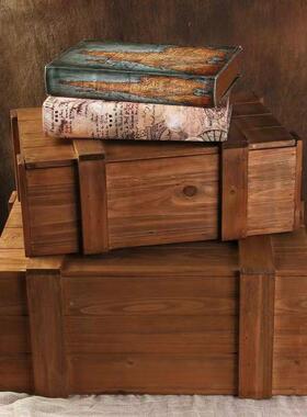 工业收纳箱实木带盖木盒风创意装饰木长方形户外箱道LNT具复古木