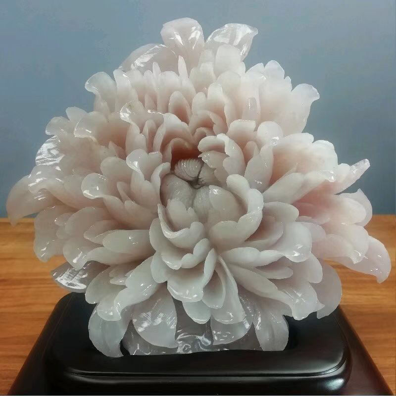 天然东北岫岩玉精品牡丹花摆件天然玉原石毛料手工雕刻多款可选