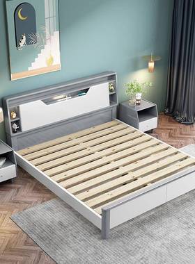 现2代约全实木床1.8米双简人主卧室米x2米大床白色储床IRE物高箱