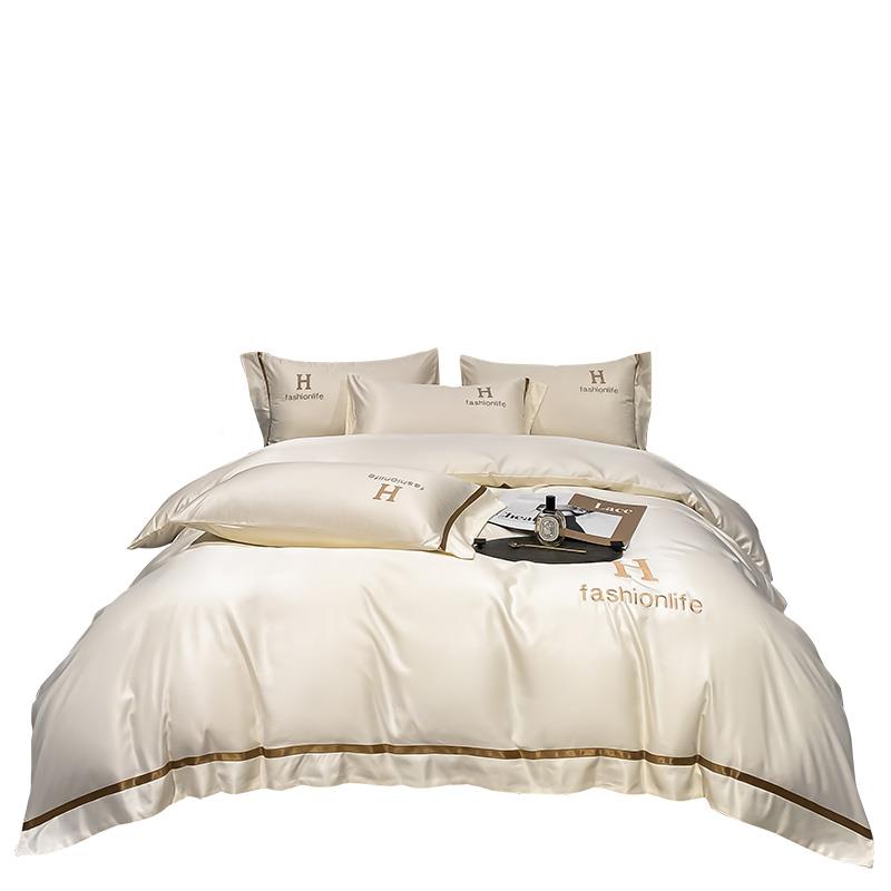 A1水0L丝简约欧式洗真丝四件套用夏季被套滑裸睡床单F7668M9S床上