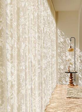 ?法式镂窗空纱透帘光不帘透人薄纱窗2025新款客厅阳台飘窗WRG纱月