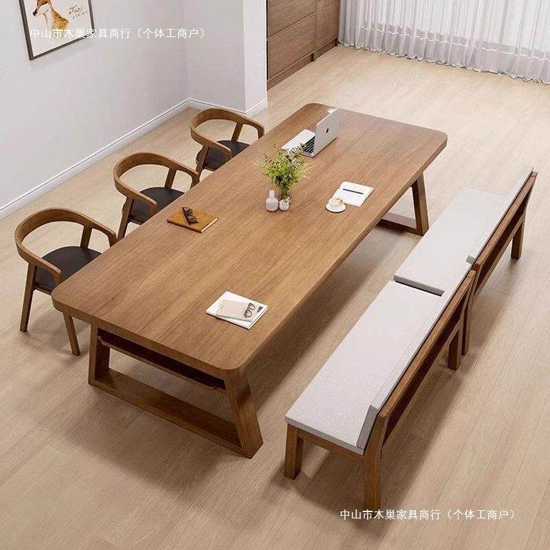 双层实木大书桌厅双人桌学习现代简约客家用电脑桌阅读桌工EIE作