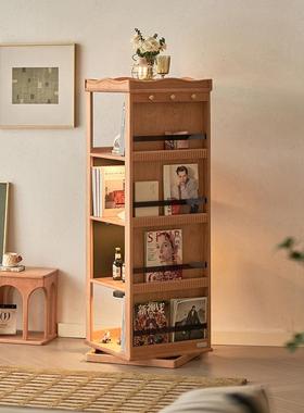 房W7实木旋转架DEB书书柜客用厅置物架樱桃木小户型储物柜家书落