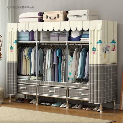 合加厚简易衣室柜家用卧接头钢管组加粗加固出租房金收纳装AJT带