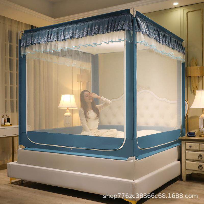 婴儿床防摔帐家9980用全支底三蚊开门防掉床坐拉链蚊帐加粗加厚烤