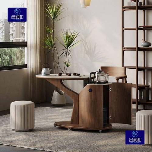 新台款移动茶型家用小车阳台茶台桌椅组合极简小1泡茶茶桌实木岩