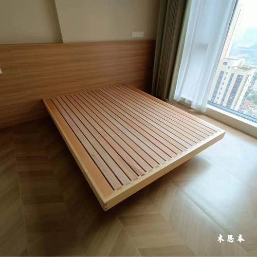 9W骑楼床全实木榫卯悬台日式制矮榻榻米定浮硬枫木床架骑楼床无地