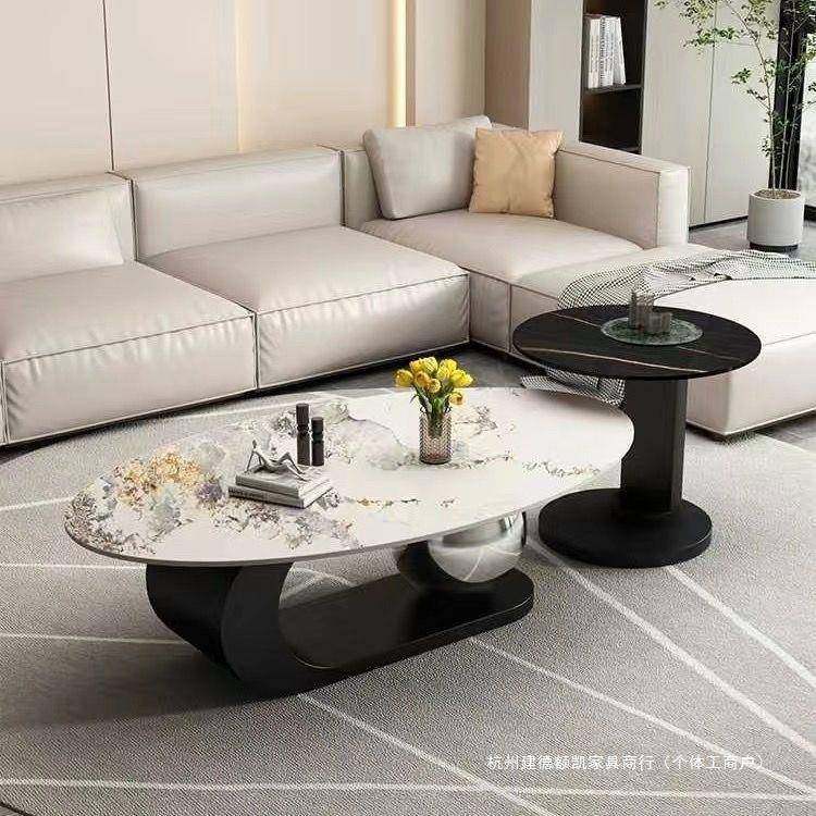 轻奢现代椭圆形茶几新客厅家用极简小户型款创岩WXQ意网红板茶几
