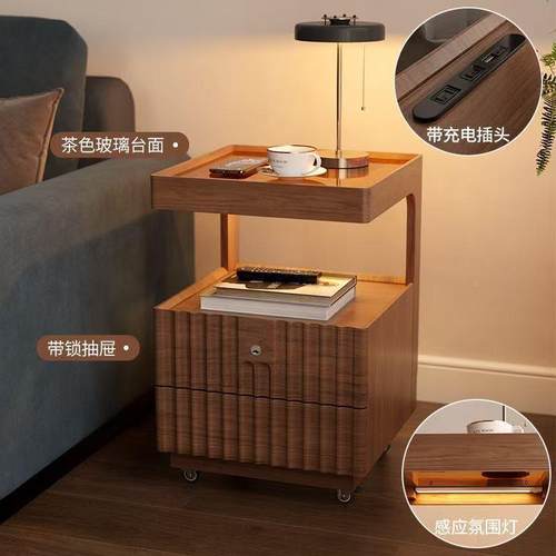 实木储多功床头卧室带锁物款能床柜边几小型简约中式头小型置TOY