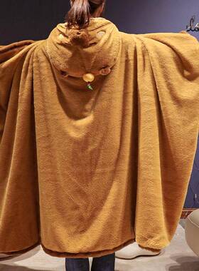 可爱水绒豚r卡皮巴拉ca厚pszx23123ybaa冬季披风斗篷女冬加加懒人