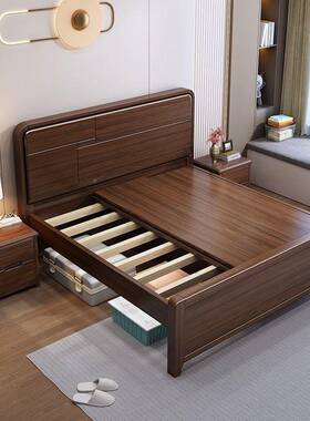 薄床头金小丝檀实木床高脚床地50cm4硬板0床离户型1.35mTNC单人床