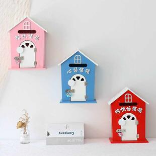 田园创见意蓝色装Sfl7xFDR饰解墙优信箱木质沟心语通信箱学校挂意