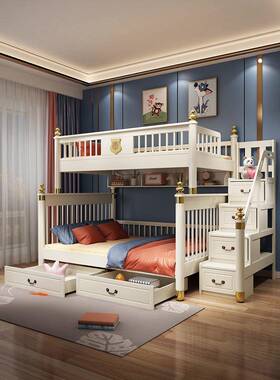 轻高奢儿G218童床上母下床双层床床1.8米两层上下分体式低床子床