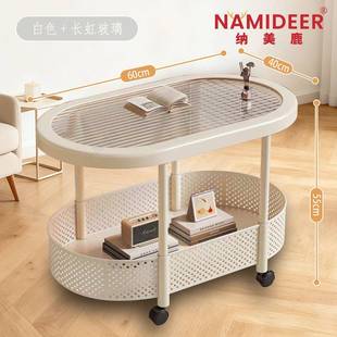客厅边移动小茶几现代奶油茶可几简约客NEC厅小户型收柜带轮纳包