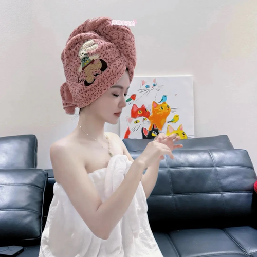 【下单立减50】法式干发帽卡通刺绣加大宽尾绑带速干吸水_YP